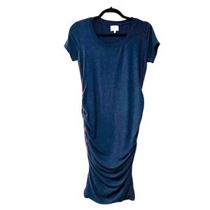 SUNDRY Crew Neck Short Sleeve Bodycon Midi Navy Side Stripe Dress Sz S